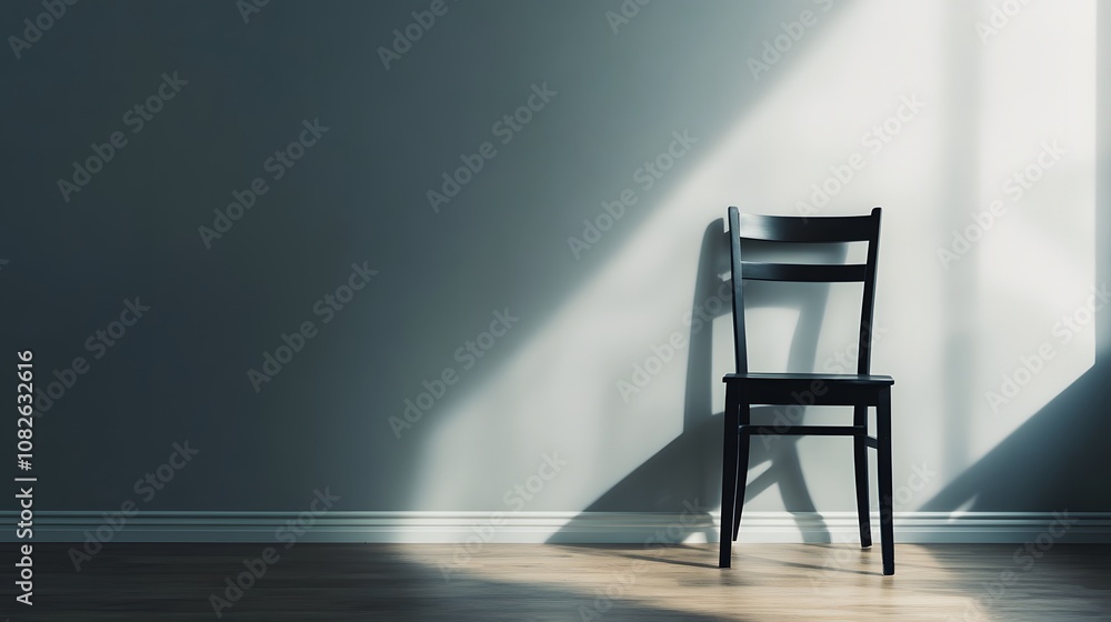 A black wooden chair against a light gray wall in a minimalist room, showcasing contrast and simplicity. Wide angle shot, Cinematic Scene, 4k resolution, cinematic scene A black wooden chair against a light gray wall in a minimalist room, showcasing contrast and simplicity. Wide angle shot, Cinematic Scene, 4k resolution, cinematic scene