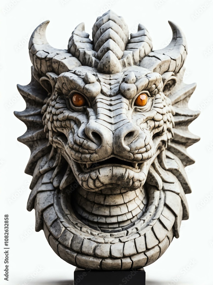 mythical creature naga marble statue head bust on white background mythical creature naga marble statue head bust on white background
