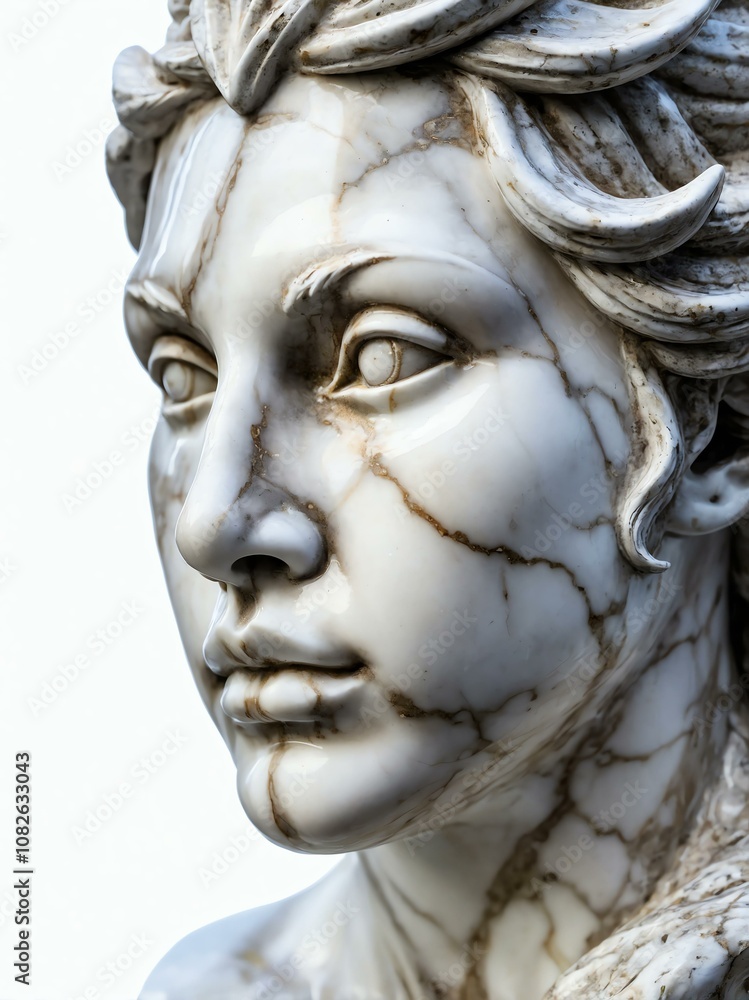 Obraz premium mythical creature mermaid marble statue head bust on white background