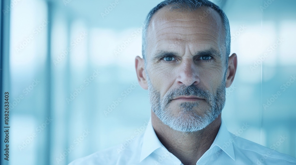 Fototapeta premium Confident businessman exudes professionalism in contemporary office setting