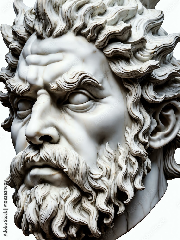 mythical creature charybdis marble statue head bust on white background mythical creature charybdis marble statue head bust on white background
