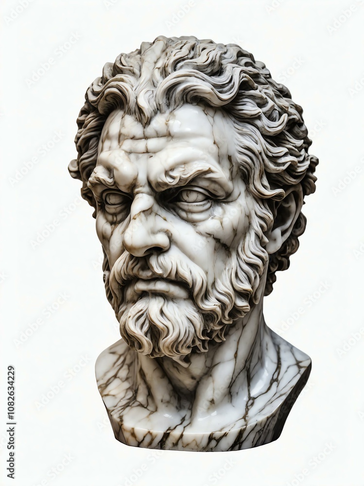 mythical creature boggart marble statue head bust on white background mythical creature boggart marble statue head bust on white background