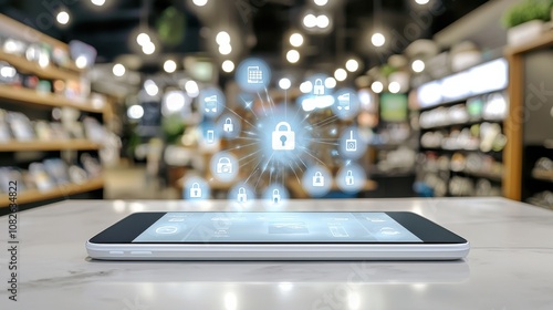 Obraz na płótnie Secure payment display retail store digital interface modern environment close-up view cybersecurity concept w salonie