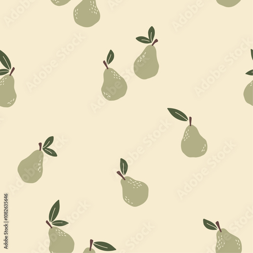 Pear vector seamless pattern, background design with fruits