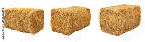 Set of square hay bale isolated on a white or transparent background cutout png
