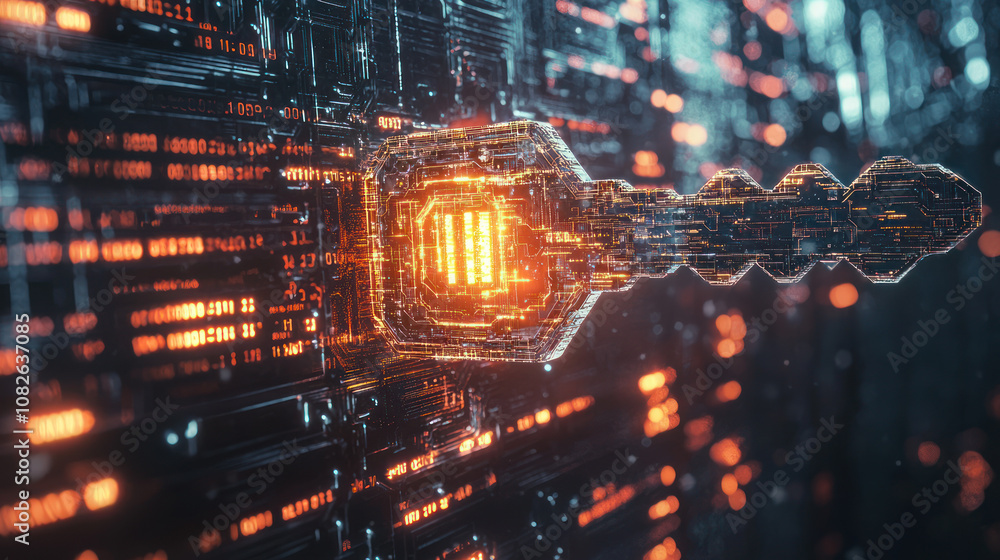 Key Illuminating Encryption Codes in a Futuristic Digital Landscape with a Transparent Effect and a Glowing Energy Source in a State-of-the-Art Technological Environment Key Illuminating Encryption Codes in a Futuristic Digital Landscape with a Transparent Effect and a Glowing Energy Source in a State-of-the-Art Technological Environment