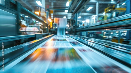 High-speed printing press in an industrial setting