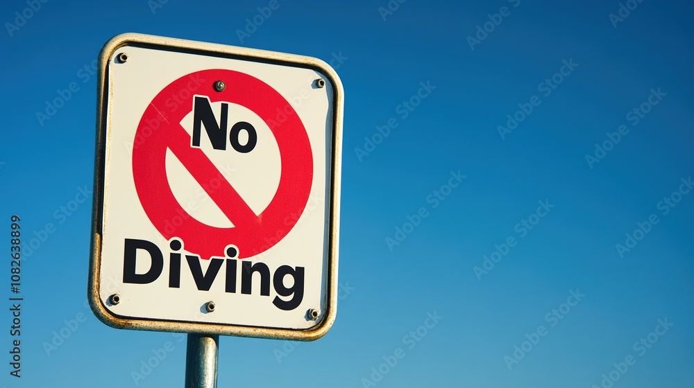 Swimming pool warning sign placed near the edge of a pool, emphasizing safety and caution for swimmers, ensuring a secure aquatic environment. Swimming pool warning sign placed near the edge of a pool, emphasizing safety and caution for swimmers, ensuring a secure aquatic environment.