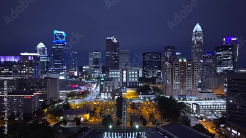 Charlotte North Carolina Downtown Skyline by night - drone photography