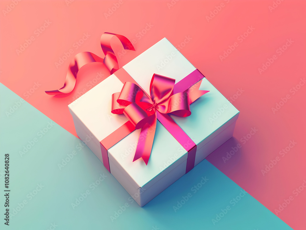 Illustration of an open white gift box with a red ribbon bow on an empty space, isolated on a vibrant background. Illustration of an open white gift box with a red ribbon bow on an empty space, isolated on a vibrant background.