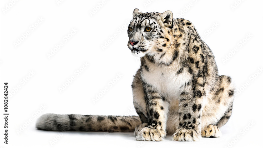Fototapeta premium Snow leopard sits gracefully.