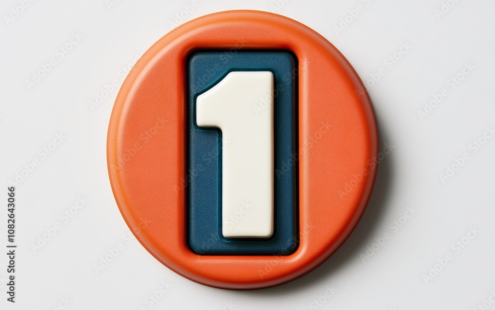 A bright orange circular piece displays the number A bright orange circular piece displays the number