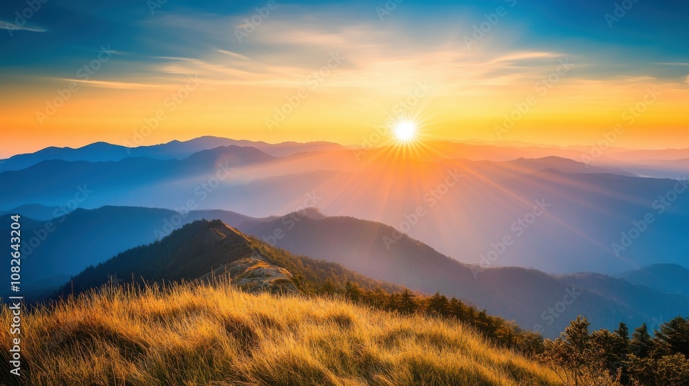 Obraz premium Sunrise over mountains scenic landscape nature photography majestic view tranquil environment beauty of dawn