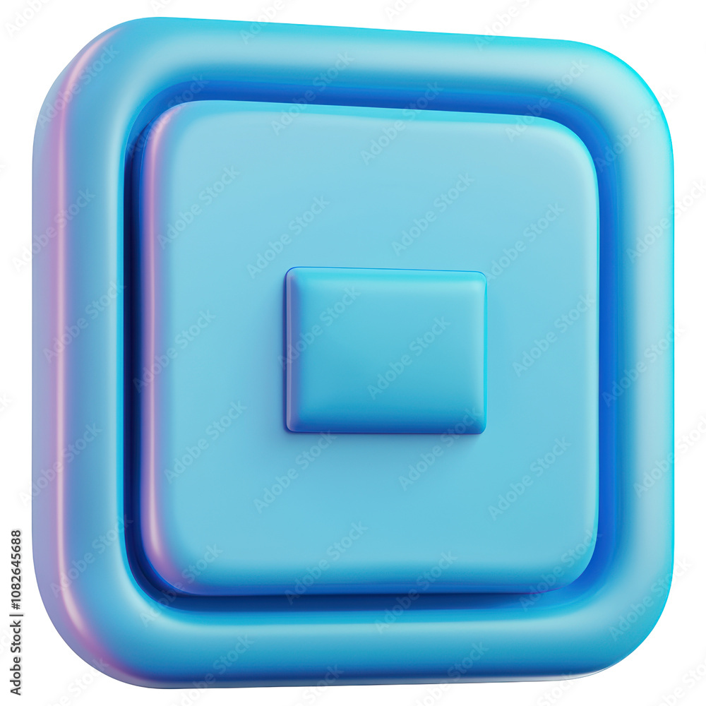 A blue square with a button in the middle isolated on transparent or white background, png A blue square with a button in the middle isolated on transparent or white background, png