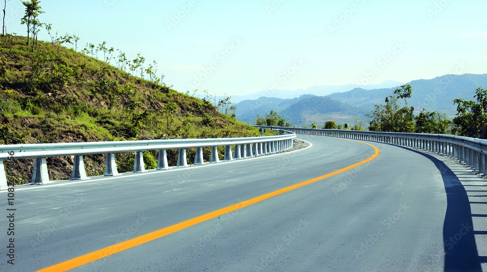 Scenic Curved Road Through Serene Hills - A Peaceful Holiday Trip with Sunlit Mountain Views and Natures Tranquility Scenic Curved Road Through Serene Hills - A Peaceful Holiday Trip with Sunlit Mountain Views and Natures Tranquility