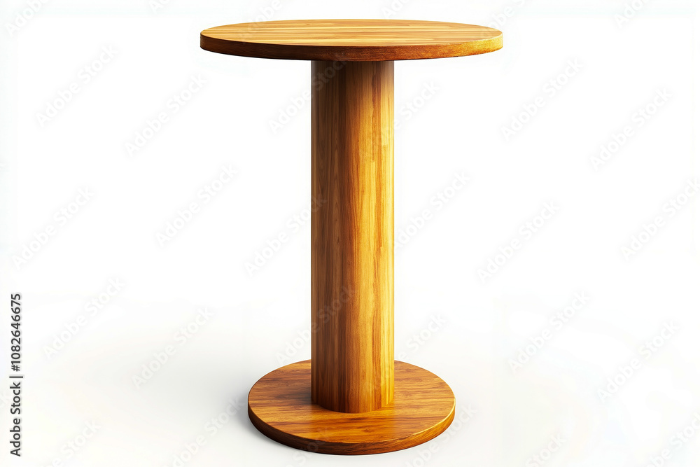 A round wooden table with a wooden base on a white background A round wooden table with a wooden base on a white background