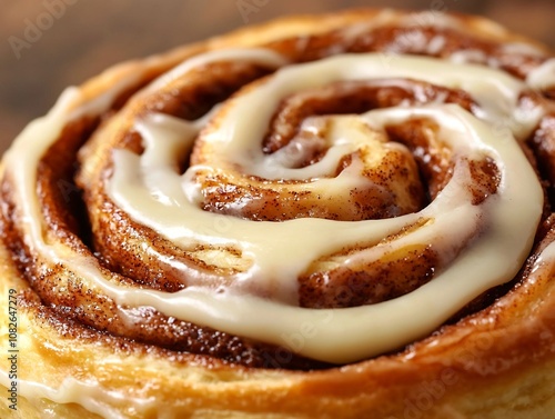 Wallpaper Mural Freshly Baked Cinnamon Roll with Cream Cheese Frosting Soft Layers of Dough Baked Bread and Pastries Concept with Copy Space Torontodigital.ca