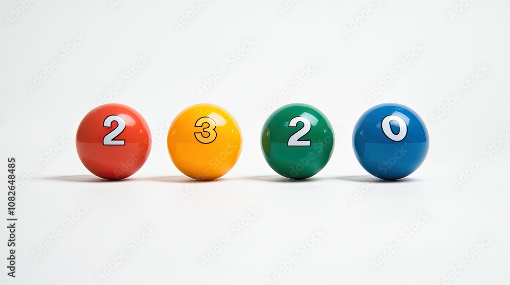 Colorful Numeric Balls Displaying Numbers Two, Three, Two, and Zero on a Minimalist Background Ideal for Educational and Creative Projects Colorful Numeric Balls Displaying Numbers Two, Three, Two, and Zero on a Minimalist Background Ideal for Educational and Creative Projects