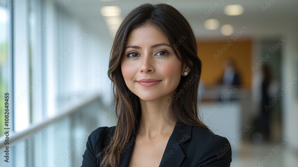 A confident woman in a professional setting, smiling and dressed in business attire. A confident woman in a professional setting, smiling and dressed in business attire.