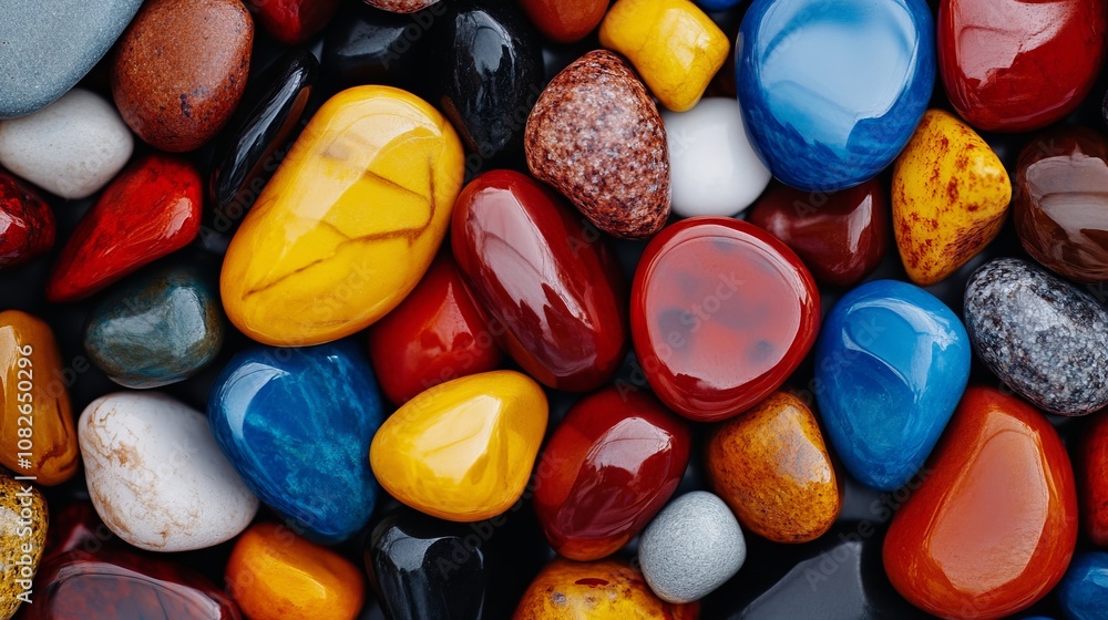 A close up of a pile of colorful pebbles on a black surface A close up of a pile of colorful pebbles on a black surface