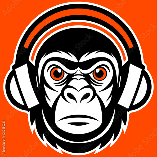 Illustration eines Gorillas mit Kopfhörern im minimalistischen Stil