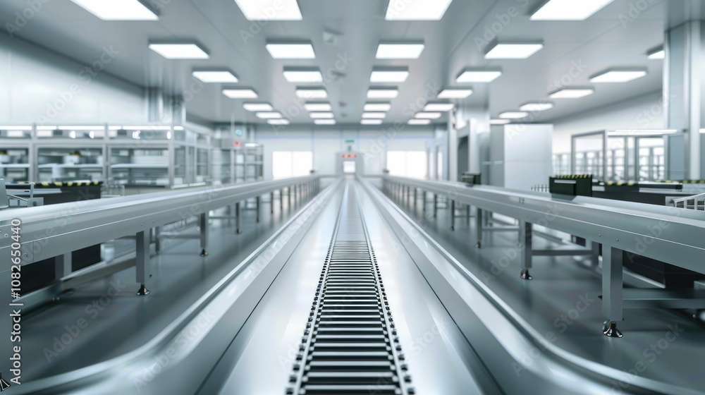 Industrial production line with conveyor belts and automated machines Industrial production line with conveyor belts and automated machines