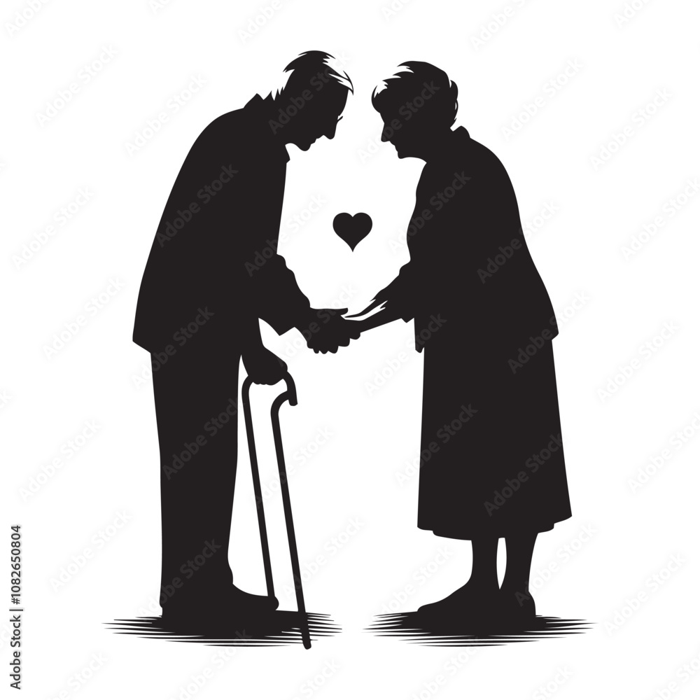 Elderly couple holding hands silhouette vector art black color design and solid white background Elderly couple holding hands silhouette vector art black color design and solid white background
