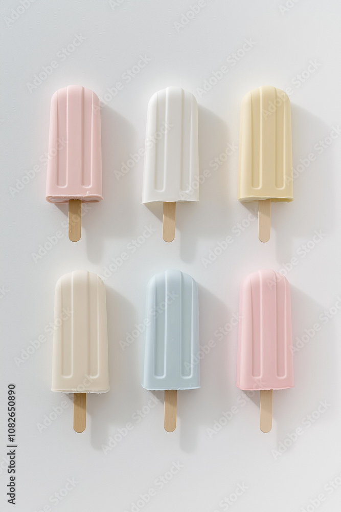 Colorful Popsicles in Pastel Shades on White Background Colorful Popsicles in Pastel Shades on White Background