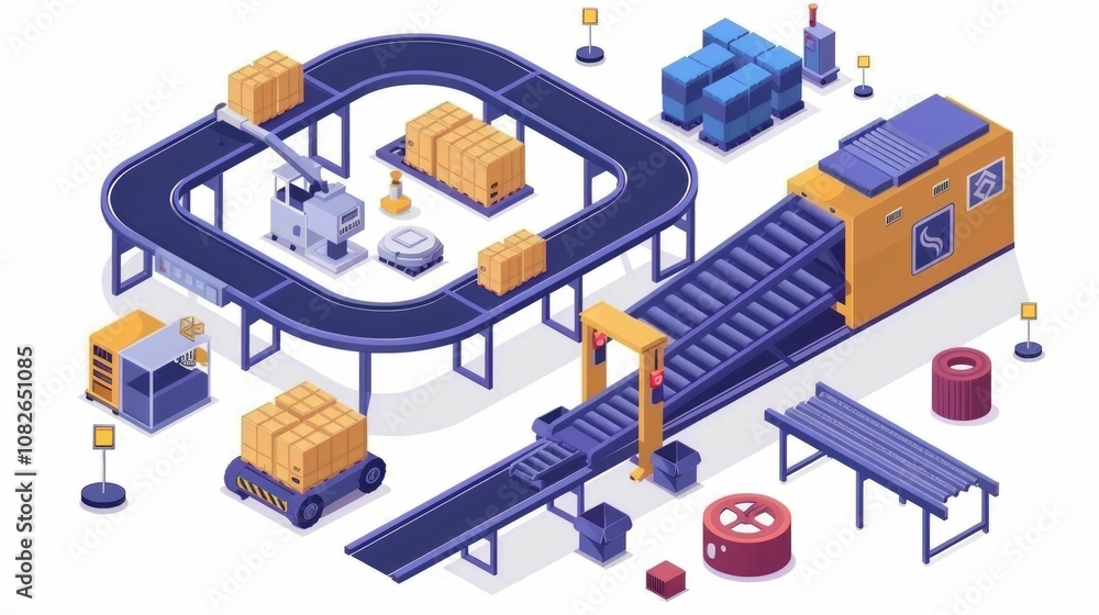 Industrial production line with conveyor belts and automated machines Industrial production line with conveyor belts and automated machines