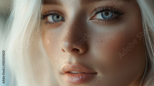 close-up beauty portrait. young model with glowing healthy skin. beautiful blonde woman with natural make-up