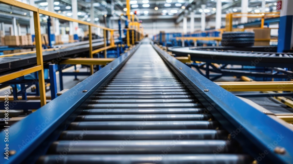 Industrial production line with conveyor belts and automated machines Industrial production line with conveyor belts and automated machines