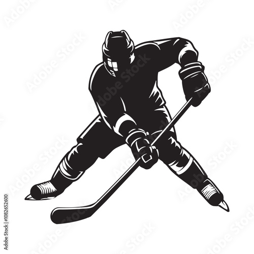 Hockey player in mid-strike silhouette vector art black color design and solid white background 