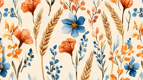 Fall colorful floral background.pattern for fashion,fabric and all prints on light beige background.