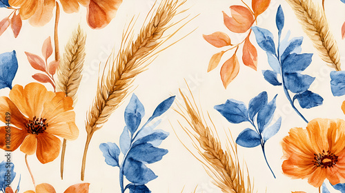 Fall colorful floral background.pattern for fashion,fabric and all prints on light beige background.