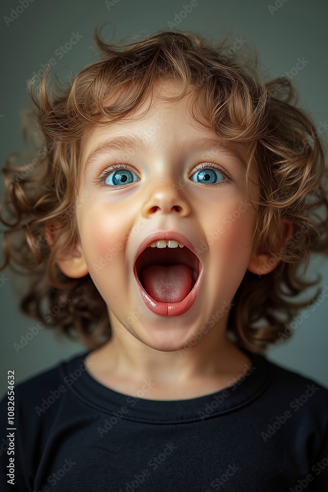 A little boy with his mouth open and tongue out A little boy with his mouth open and tongue out
