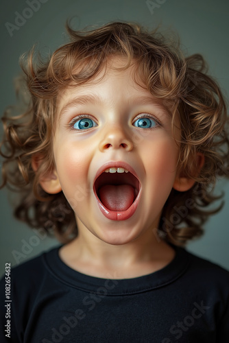 A little boy with his mouth open and tongue out