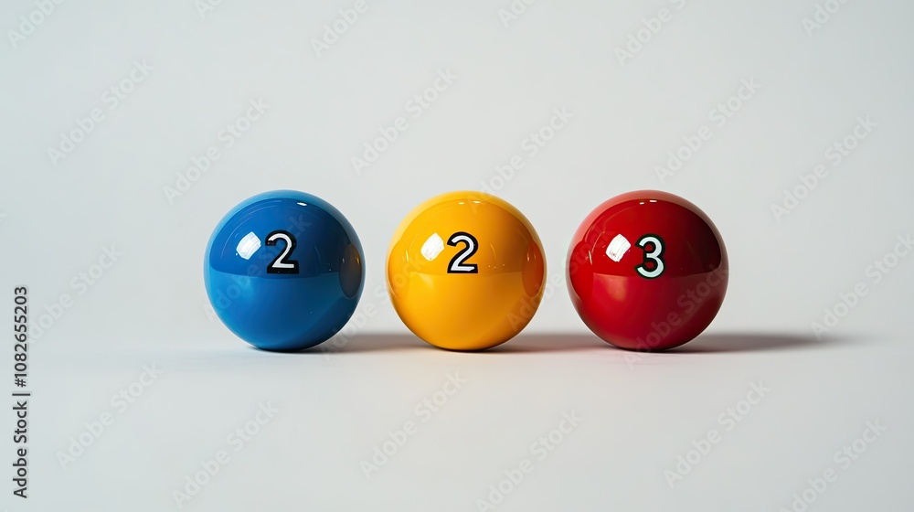 Three Colorful Billiard Balls on a Simple Background Featuring Numbers Two and Three for Game Concept and Design Inspiration Three Colorful Billiard Balls on a Simple Background Featuring Numbers Two and Three for Game Concept and Design Inspiration