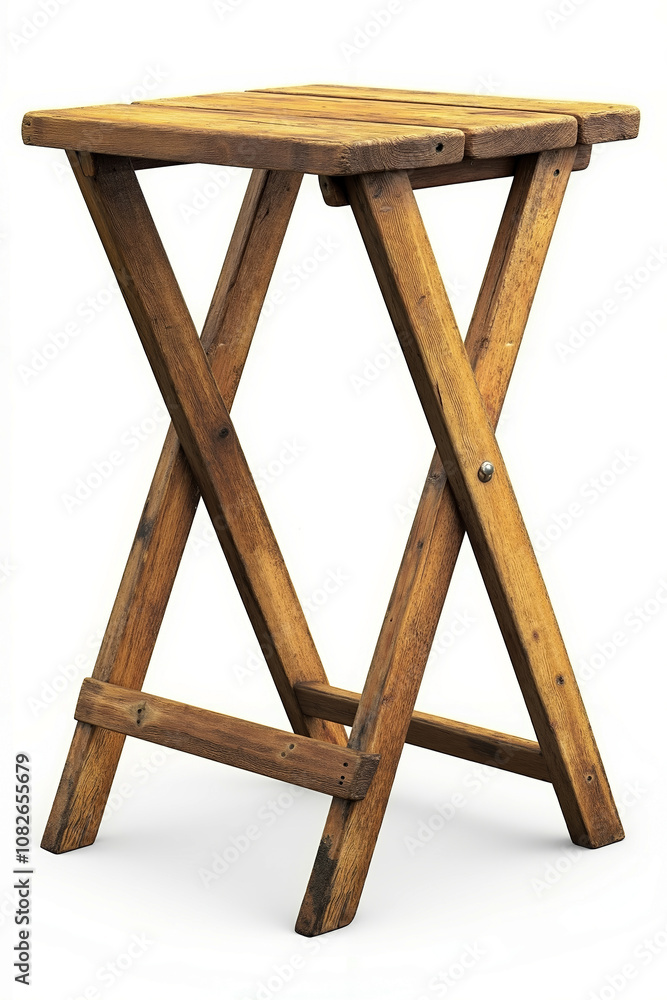 A small wooden table with a cross legs on a white background A small wooden table with a cross legs on a white background