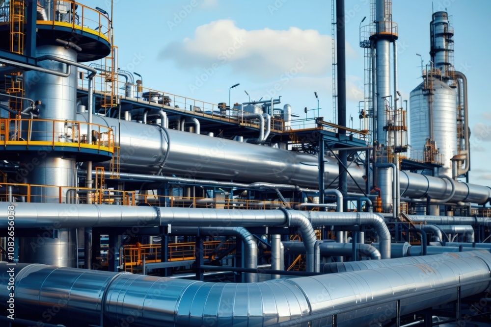 Aerial view of complex industrial piping system within a manufacturing facility showcasing interconnected tubes and structures during daytime Aerial view of complex industrial piping system within a manufacturing facility showcasing interconnected tubes and structures during daytime