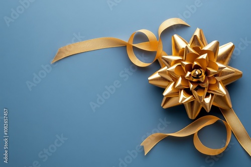 Minimalist design of a gold ornament with a delicate ribbon on a neutral background photo