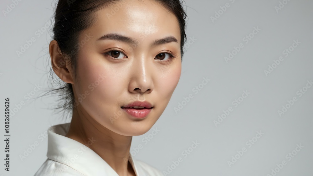 japanese woman with radiant skin on white background japanese woman with radiant skin on white background