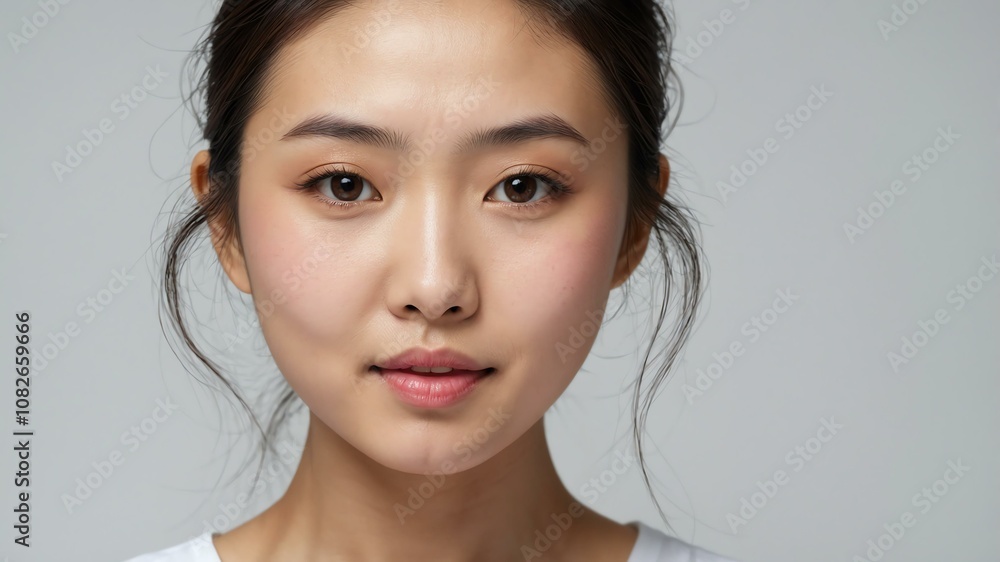 cute japanese woman with radiant skin on white background cute japanese woman with radiant skin on white background