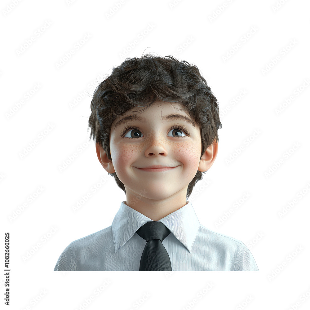 Curious Young Boy in Dress Shirt and Tie, Looking Upward Curious Young Boy in Dress Shirt and Tie, Looking Upward