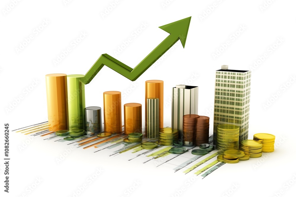 A vibrant financial growth chart with rising bars and coins, symbolizing economic prosperity. A vibrant financial growth chart with rising bars and coins, symbolizing economic prosperity.