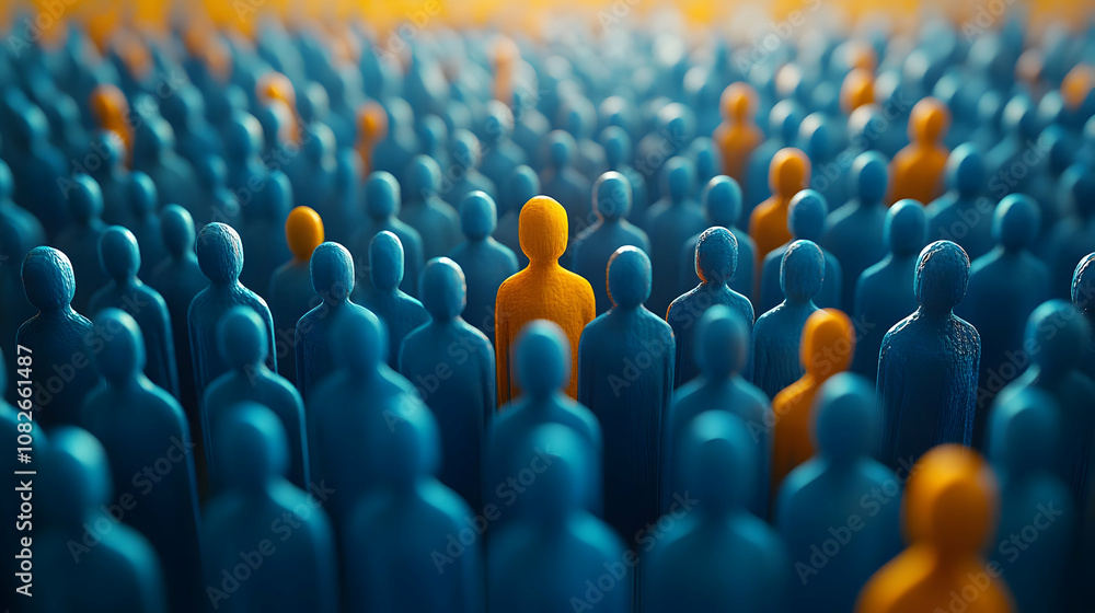 Obraz premium 3D Illustration Unique Individuality Crowd People Stand Out