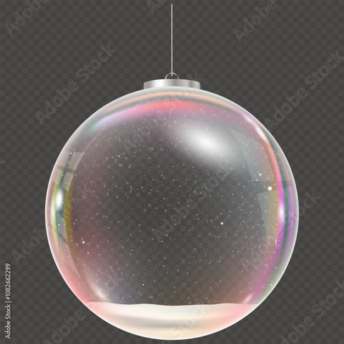 Christmas neon ball isolated.Xmas White snow glitter on glossy rainbow round bauble hanging, illustration 3d ornaments for Christmas decorative,Xmas,New Year card design