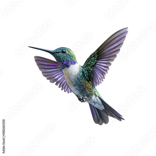 Vibrant Hummingbird in Flight Against Black Background photo