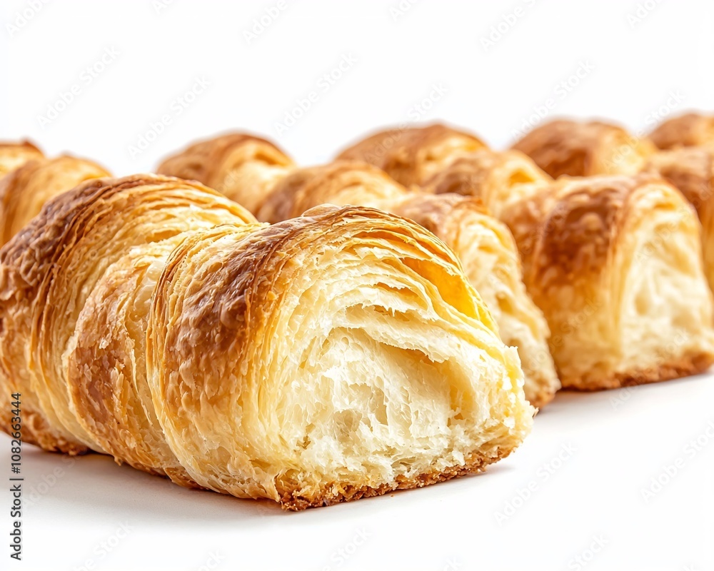 Flaky and Buttery Croissants with Soft Airy Interior on White Background Flaky and Buttery Croissants with Soft Airy Interior on White Background