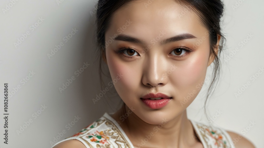 cute chinese woman with radiant skin on white background cute chinese woman with radiant skin on white background