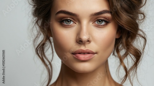 Wallpaper Mural cute european woman with radiant skin on white background Torontodigital.ca